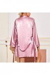 liaddkv Pyjama sexy en satin pour femme - Jupe à manches longues - Avec ceinture - Lingerie sexy - Filet de poisson, Rose, L