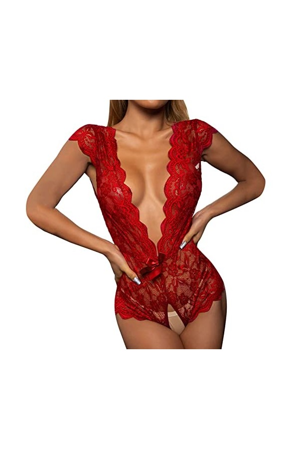 Femme Lingerie Érotique une Pièce Babydoll Creux Combinaison bretelles soutien-gorge de Nuit Body Creux Femme Transparent de