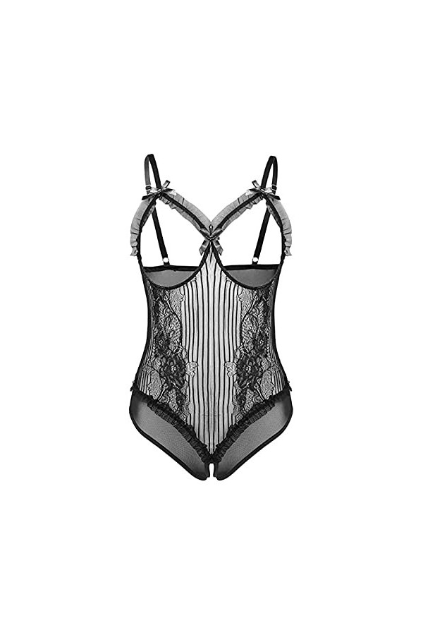 Fulidngzg Lingerie sexy pour femme - Noir - Avec entrejambe ouvert - Grande taille - Nuisette - En dentelle transparente, Noi