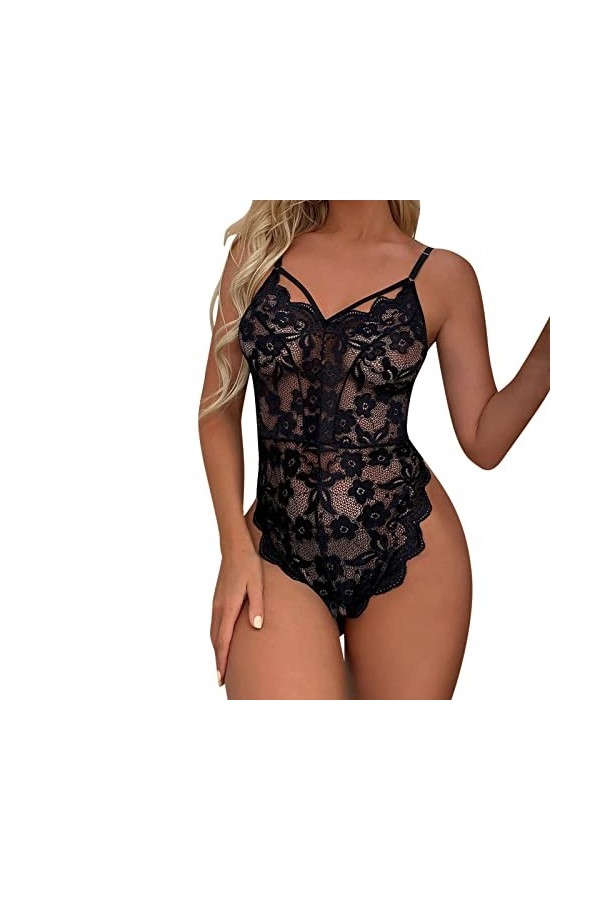 MODSGUE Tenue sexy pour femme - Lingerie en dentelle - Bodysuits érotiques - Cosplay - Onesies séduisantes avec bretelles cro