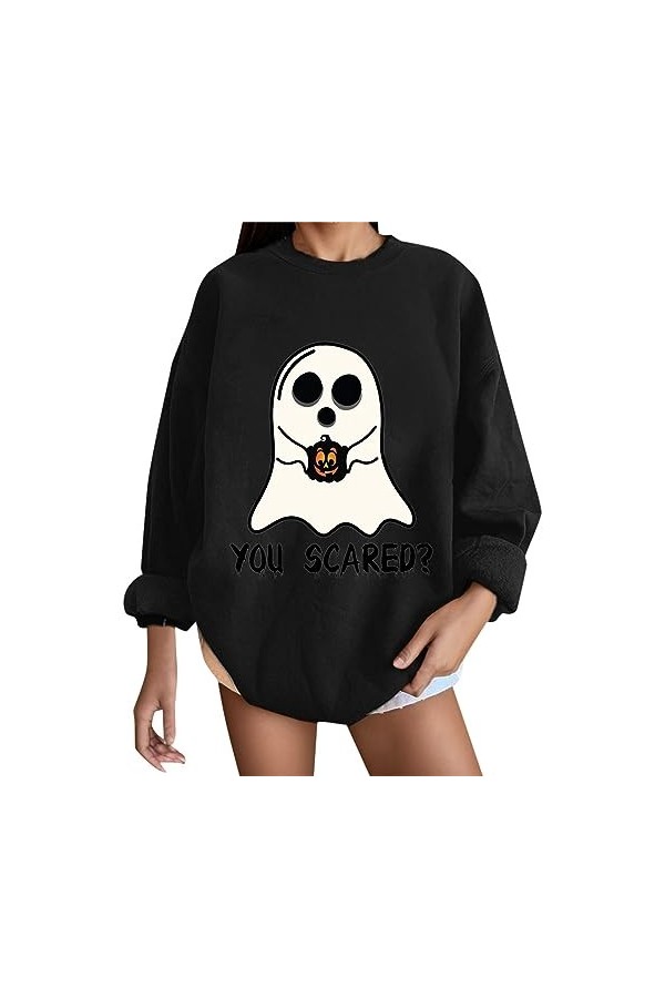Sweat-shirt pour femme - Col rond - Manches longues - Pour Halloween - Automne - Chemisier long - Sport - Streetwear - Pour a