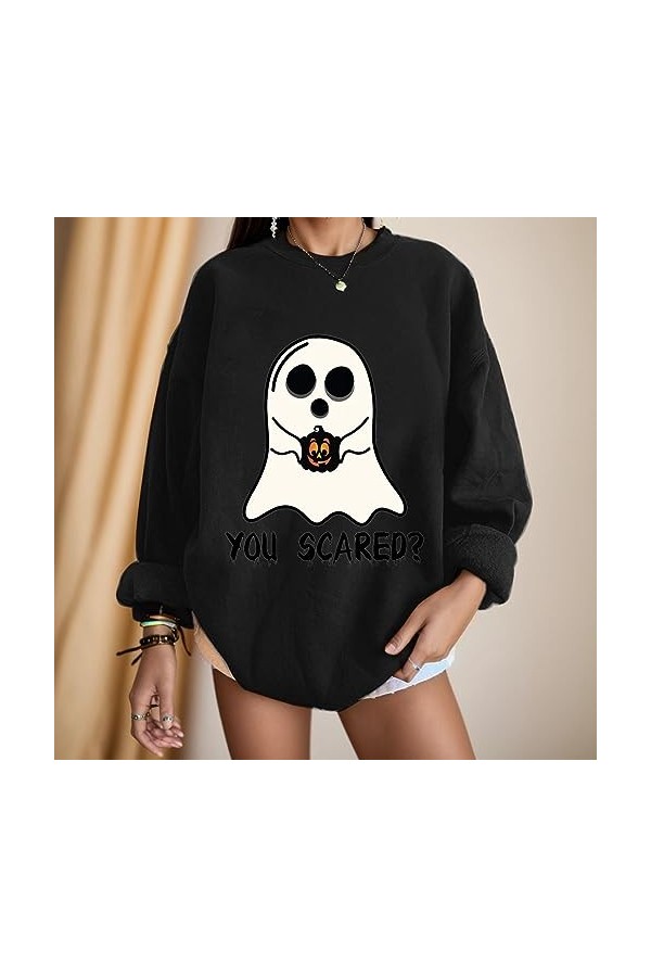 Sweat-shirt pour femme - Col rond - Manches longues - Pour Halloween - Automne - Chemisier long - Sport - Streetwear - Pour a