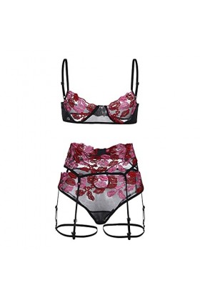 LDadgf Ensemble de lingerie sexy pour femme avec broderie sexy, Noir , XL