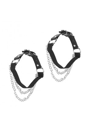 2pcs Femmes Cuisse Jarretière, 17.9in Long Simili Cuir Chaîne en Métal Boucles Réglables Ceinture de Cuisse pour les Fêtes de