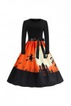 Robe de Noël 50 Halloween tête de citrouille fleur col rond manches longues imprimé sexy grande robe swing robe longue avec f