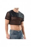 Générique Lingerie Homme Sexy Hot T-Shirt Homme en Cuir Sexy col Rond Transparent de pêche Manteau Taille Creuse Peignoirs In