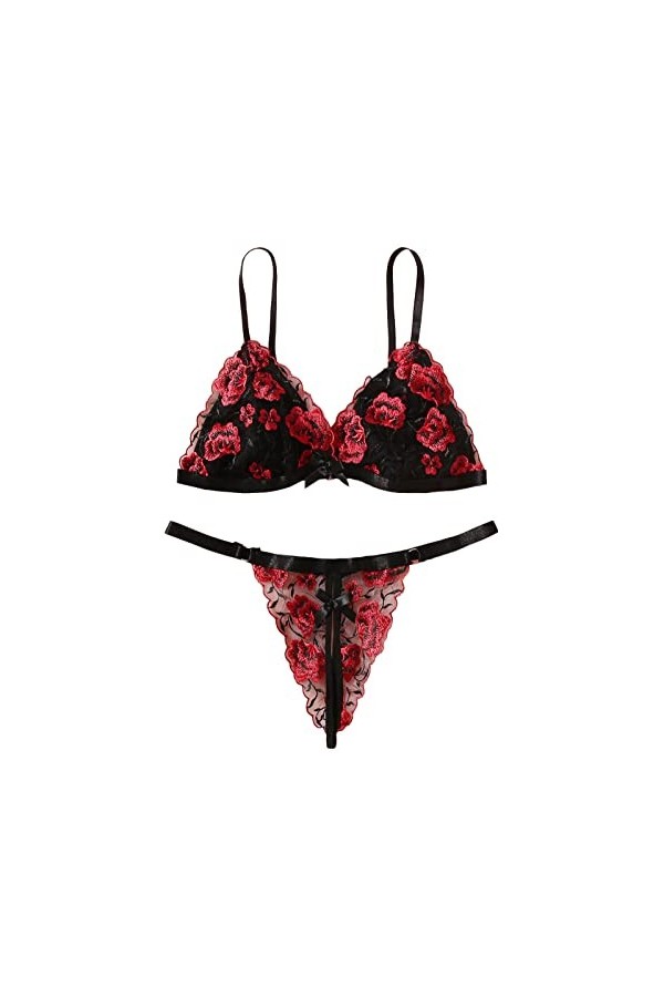 UOWEG Femmes Sexy Lingerie Pure Pyjama Sommeil Loung sous-vêtements Floral Dentelle Soutien-Gorge et Ensemble de Culottes Lin