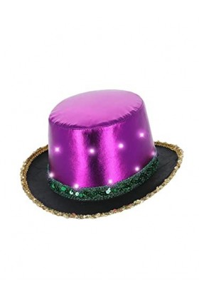 Smiffys 53058 Chapeau haut de forme métallique lumineux à LED Mardi Gras, unisexe adulte, multicolore, taille unique