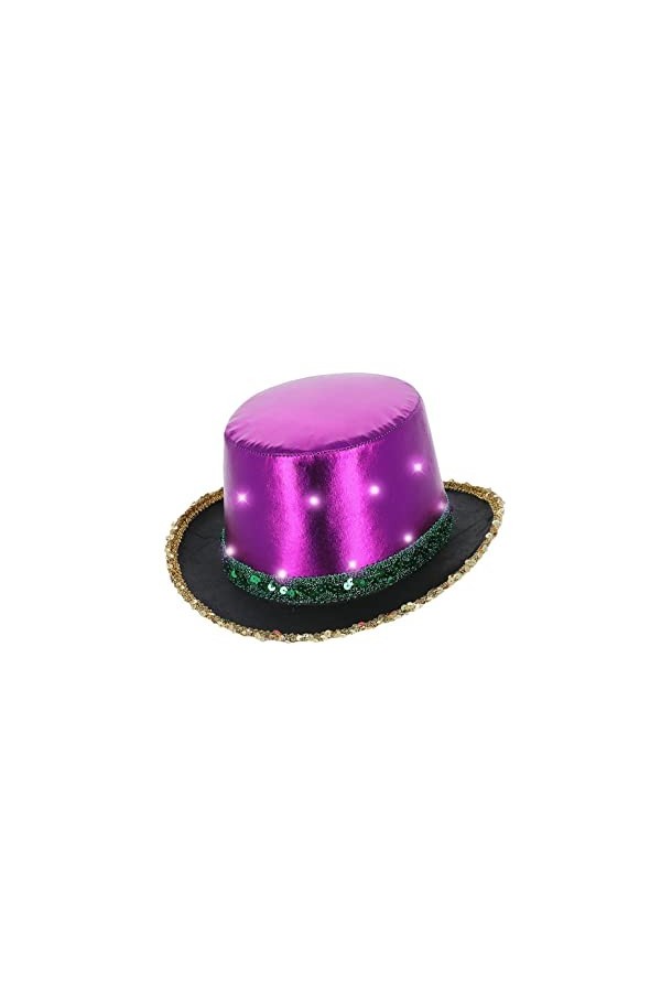 Smiffys 53058 Chapeau haut de forme métallique lumineux à LED Mardi Gras, unisexe adulte, multicolore, taille unique