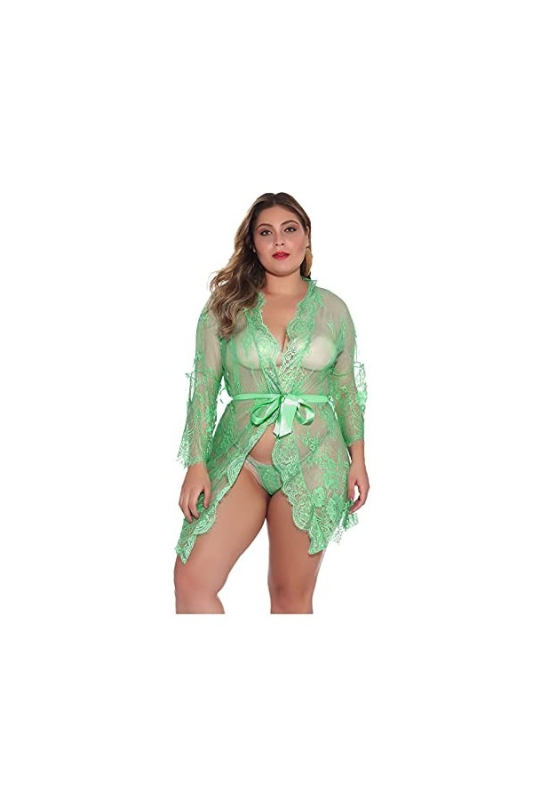 Sextoys Femmes Lingerie Sexy Deep V Teddy Vêtements de nuit avec culotte Couture Lingerie vert, M 