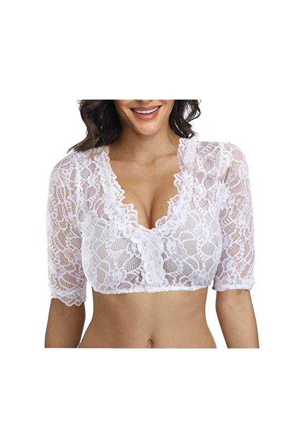 Chemisier Dirndl en dentelle pour femme - Corset pour femme - Bralette Crop Top sexy pour la fête de la bière - Sexy - Soutie