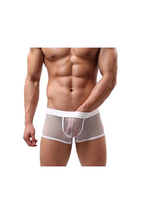 DDSCOLOUR Boxer Homme Sexy Slips Shorts sous-vêtements Transparent Briefs [Blanc-Large]
