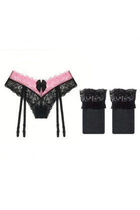 YOFAPA Culotte avec jarretière : lingerie en dentelle sexy jarretelles avec cuisses bas hauts pour femmes