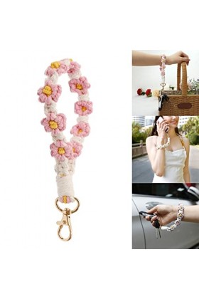 Swetopq Bracelet porte-clés fait à la main en forme de fleur pour téléphone coloré, 4