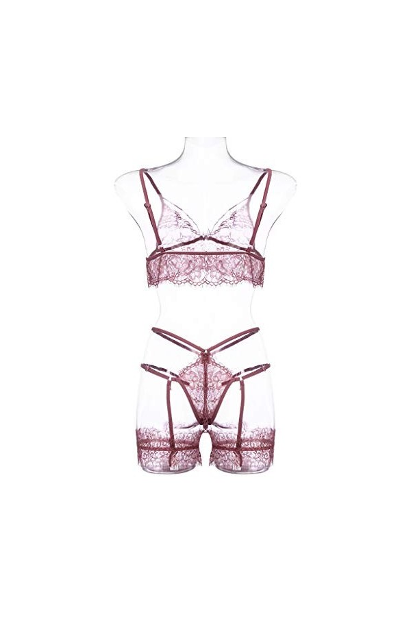 Sous-vêtements de mode sexy pour femme en dentelle creuse sous-vêtement Ba-G-Tring-String-Set 2-XL Sexy Costume de Noël Ensem