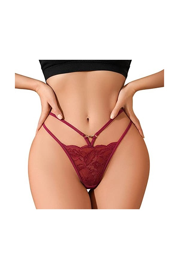 HELLORSOON String Ficelle Femme,Sexy Transparent Dentelle Florale Chaud Culotte en Dentelle Culotte Dentelle
