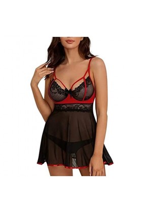 PANPANY Sleepwear Size + Lingerie Plus Bowknot G-String Robe sous-vêtements Femmes Lingerie Fourrure Black, M 