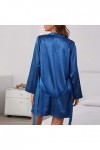 liaddkv Pyjama sexy en satin pour femme - Jupe à manches longues - Avec ceinture - Lingerie sexy - Filet de poisson, bleu, L