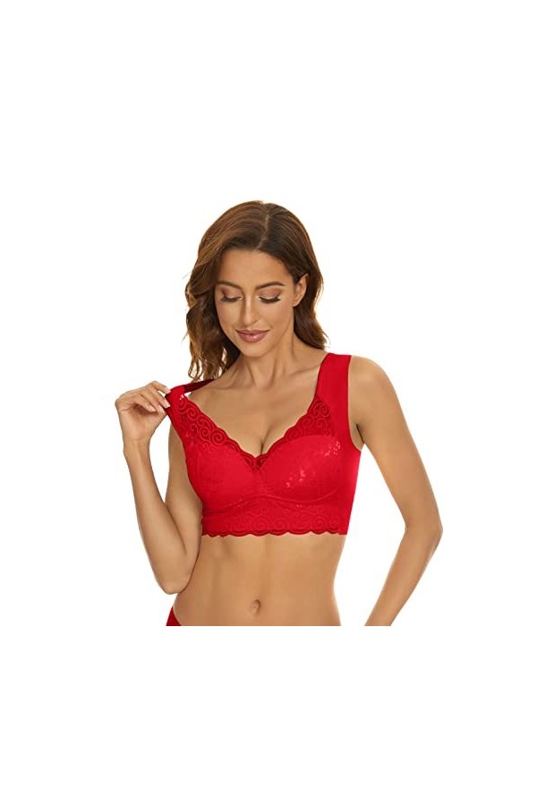 Soutien-gorge en dentelle - Grande taille - Soutien-gorge pour femme - Soutien-gorge sexy - Soutien-gorge rembourré, rouge, X