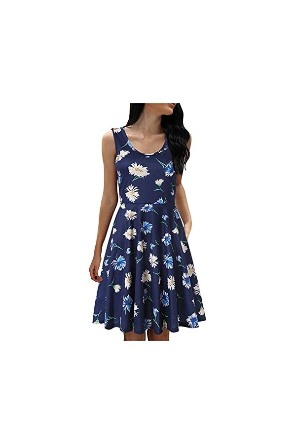 Robe Dentelle Tank Mini Neck Dress décontracté élégant A-Line Femmes Rondes Robe pour Femmes Jupe en Cuir Rouge Navy, XXL 