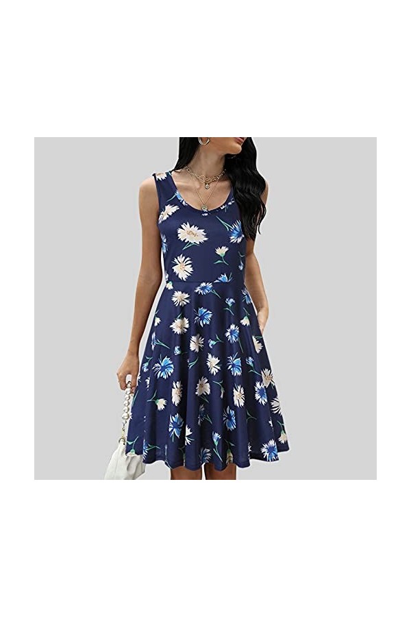 Robe Dentelle Tank Mini Neck Dress décontracté élégant A-Line Femmes Rondes Robe pour Femmes Jupe en Cuir Rouge Navy, XXL 