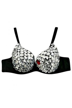Silver Party Punk Strass Lady Soutien-gorge sexy pour femme avec nœud sexy, Noir , XL