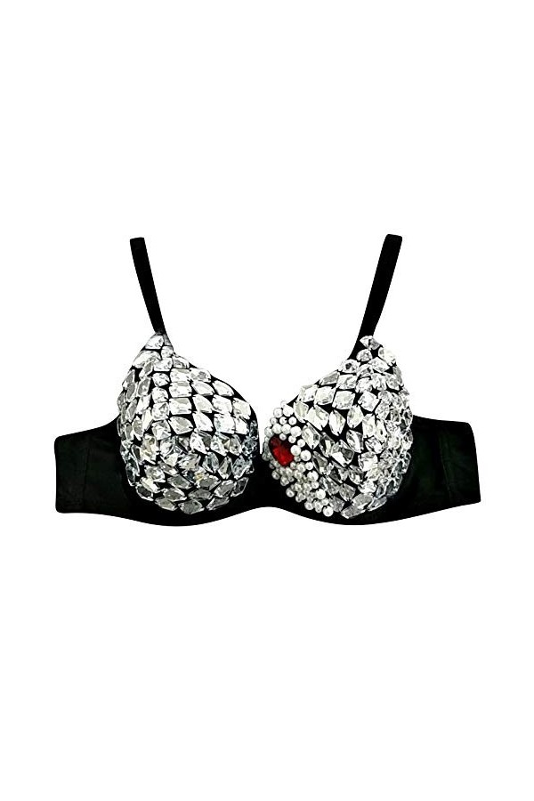 Silver Party Punk Strass Lady Soutien-gorge sexy pour femme avec nœud sexy, Noir , XL
