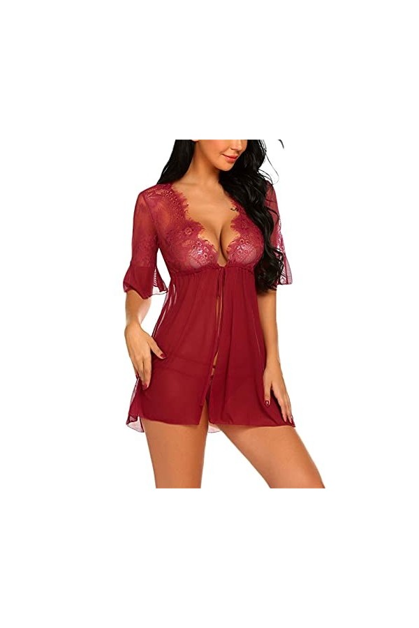 Nuisette Femme Sexy Hot Sangle de sous-vêtements Amusants Rouges pour Femmes Sexy See Through Metal Chain Spicy Girl Underwea