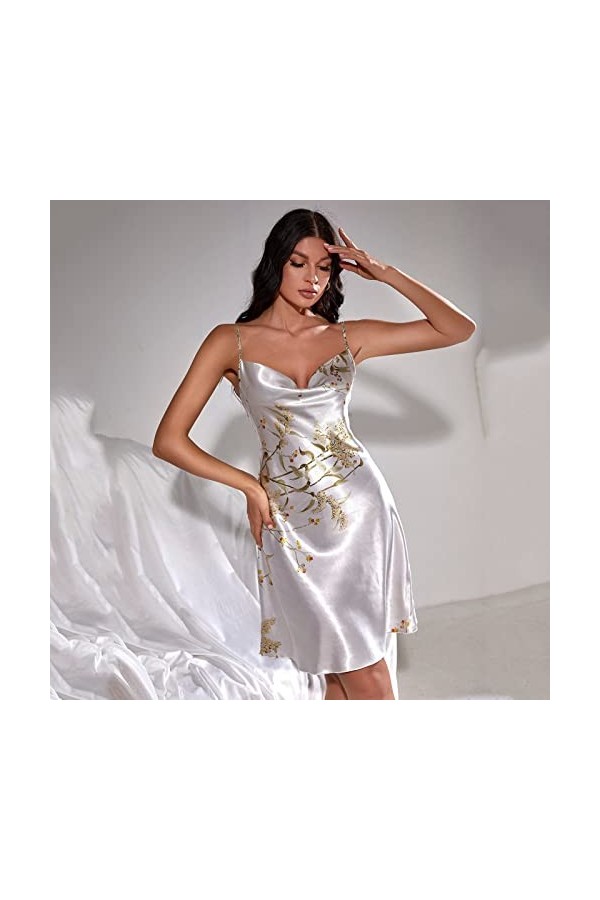 IKFIVQD Lingerie sexy en dentelle pour femme - Nuisette en satin - Nuisette sexy - Robe de nuit sexy, Gris-B., XL