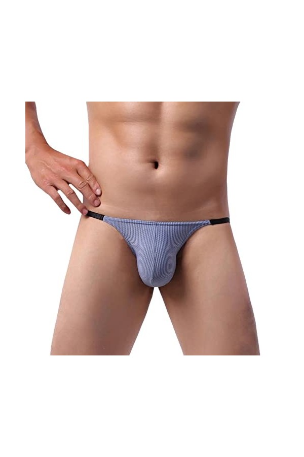 Faringoto Sous-vêtements sexy gay pour homme - Mini culotte avec pochette - Taille basse - Bikini, bleu, L