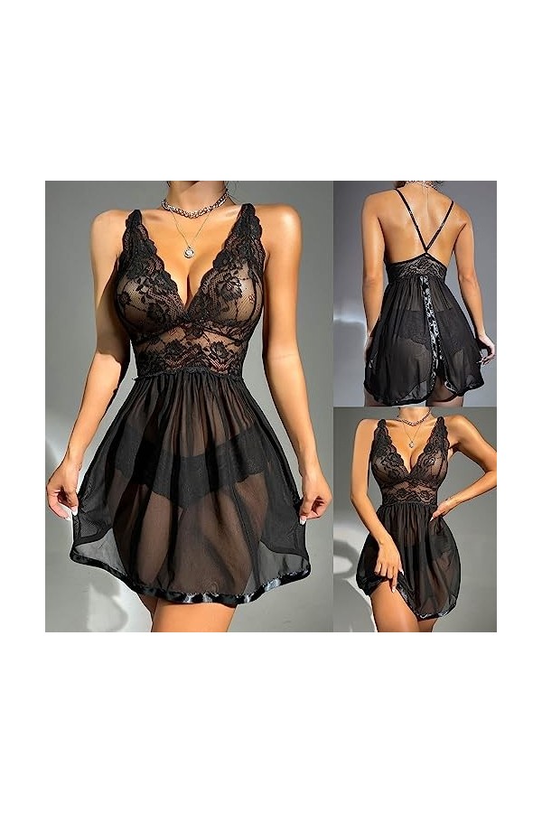 Costume Sexy Coquine Hot Voir à Travers la frontière de la Lingerie Sexy Ensemble de Pyjama en Dentelle pour Femmes Lingerie 