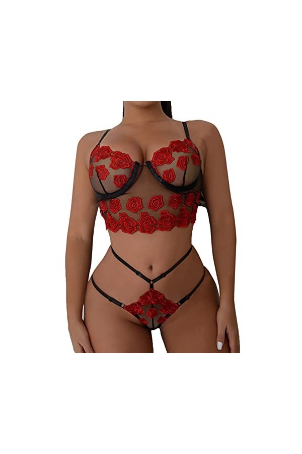 Lingerie Femme Sexy Ensemble Homme Sexy Hot y26k Nouvelle Lingerie Sexy européenne et Sexy Creux Bas Noir Maille sculpté Rose