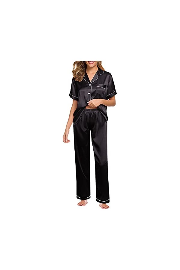 Ensemble de pyjama en soie pour femme - Ensemble de vêtements de nuit sexy - Sans manches et courtes - Sous-vêtements - Robe 
