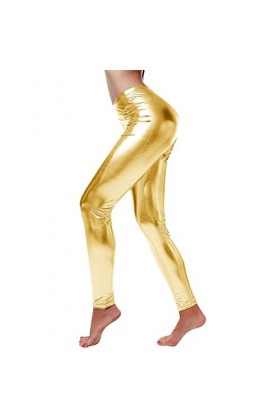 Pure Color Stretch Slim Sexy Interest Legging en cuir clair pour femme Bandage Lingerie Sexy, jaune, S