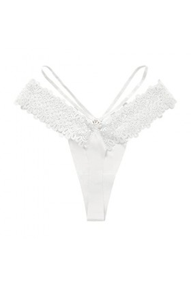 QIYUN.Z Lot de 3 Strings en Dentelle pour Femme T Dos Taille Basse Voir à Travers la Culotte Sexy en Forme de V Blanc1 L