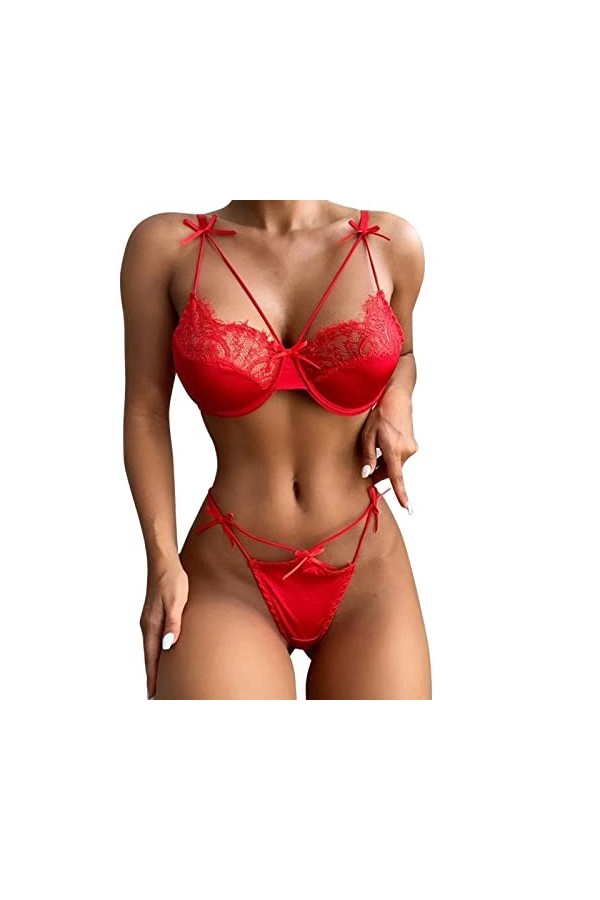 sous-vêtements érotiques en Dentelle Transparente à Trois Points en Dentelle Sexy pour Femmes Lingère Sexy