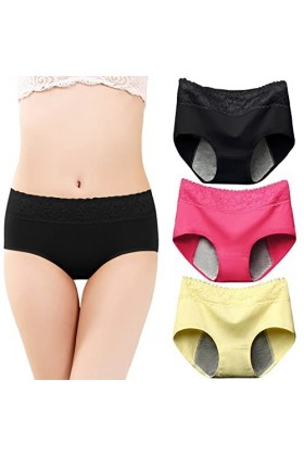 LDadgf Sous-vêtements menstruels 3 pièces pour femme Culotte en dentelle Culotte taille moyenne Slip en dentelle Sexy Sous-vê