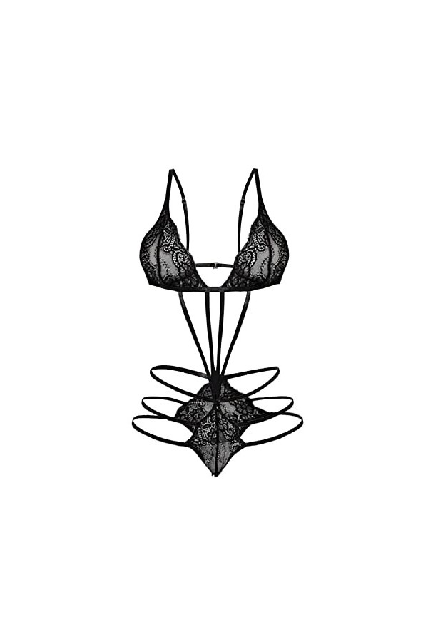 UOWEG Lingerie Sexy pour Femmes avec Bracelet en Dentelle, Anneau en Acier réglable, Costume à Trois Points Lingerie Mini Rob