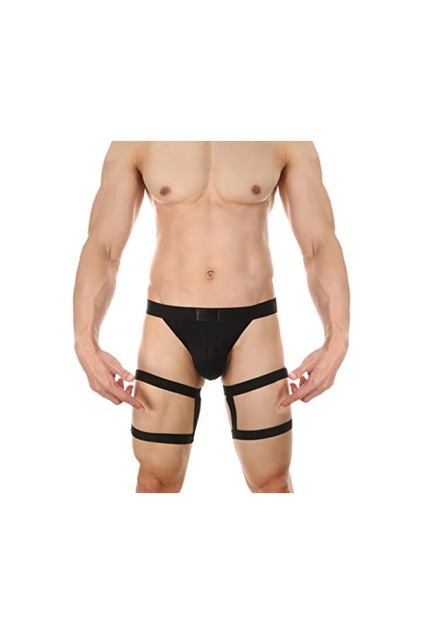 Générique Anneau en Acier Sexy pour Hommes String Creux Taille Basse Discothèque Stage Leg Straps String Lingerie Sexy Homme 