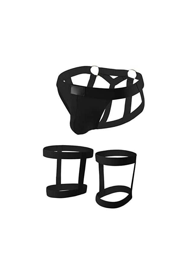 Générique Anneau en Acier Sexy pour Hommes String Creux Taille Basse Discothèque Stage Leg Straps String Lingerie Sexy Homme 