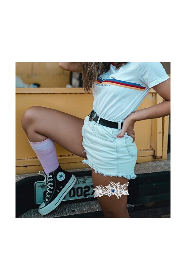 ifundom 1 Paire Jarretière En Dentelle Jarretière De Mariage Strass Jarretière De Mariée Extensible Cuisse Dentelle Ceinture 