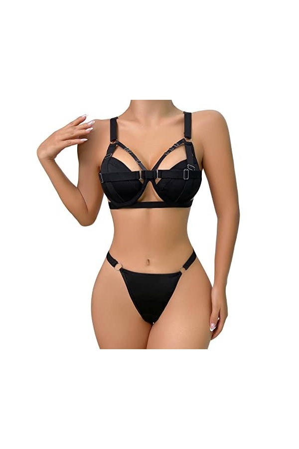 liaddkv Costume de cosplay sexy pour femme - Ensemble de lingerie en dentelle à lanières et culotte - Vêtement de nuit - Cors