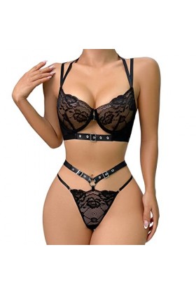 liaddkv Femmes Sexy Chaîne en Métal Sous-Vêtements Boîte de Nuit Hot Girls Fun Set Sexy Sous-Vêtements Pour, Noir , M