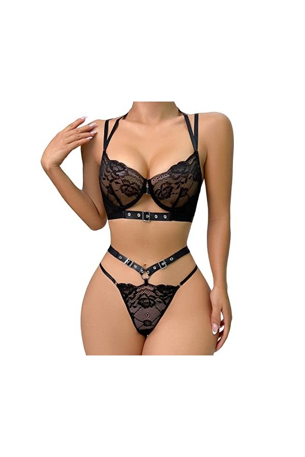 liaddkv Femmes Sexy Chaîne en Métal Sous-Vêtements Boîte de Nuit Hot Girls Fun Set Sexy Sous-Vêtements Pour, Noir , M