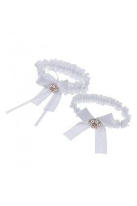 Lot de 2 porte-jarretelles en dentelle pour femme Blanc 33 cm