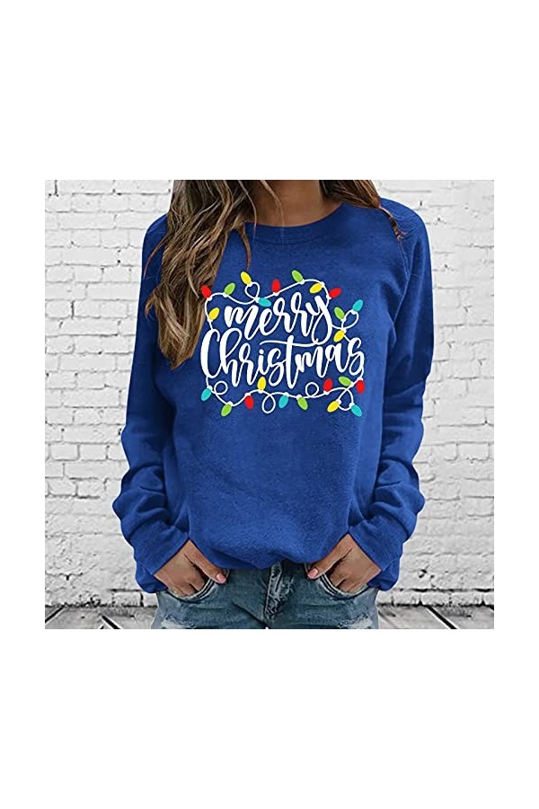 Sweat Plaid Chat Sweat-Shirt pour Femme avec Impression à Manches Longues Clubbing Casual Pullover Tops Simili Cuir Sexy Blu