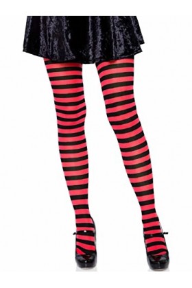 Leg Avenue Collant Rayures 2 Tons Bonneterie, Noir/Rouge, 3X-4X Femme