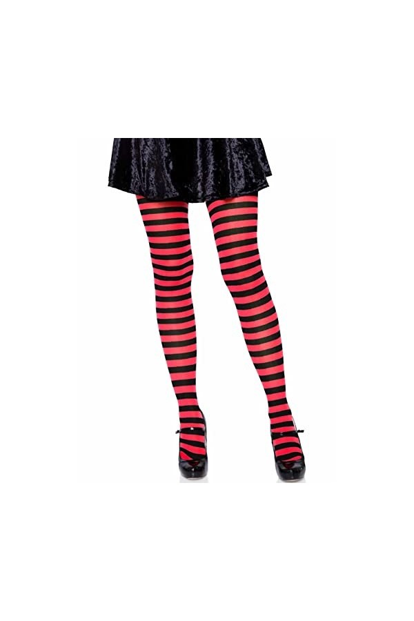 Leg Avenue Collant Rayures 2 Tons Bonneterie, Noir/Rouge, 3X-4X Femme