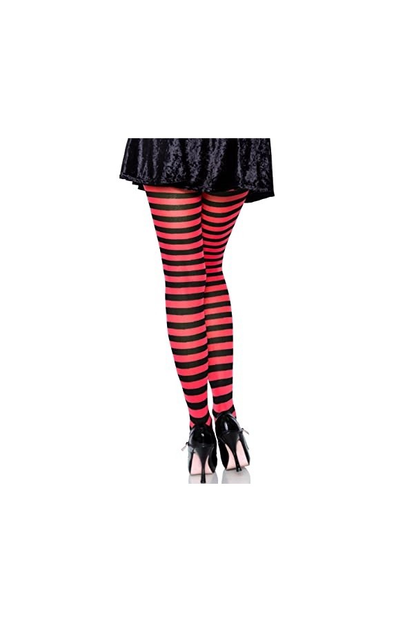 Leg Avenue Collant Rayures 2 Tons Bonneterie, Noir/Rouge, 3X-4X Femme