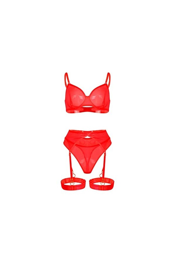 Soutien-gorge triangle ultra mince pour femme Lingerie Sexy Tulle Ensemble Lingerie Léopard, rouge, XL